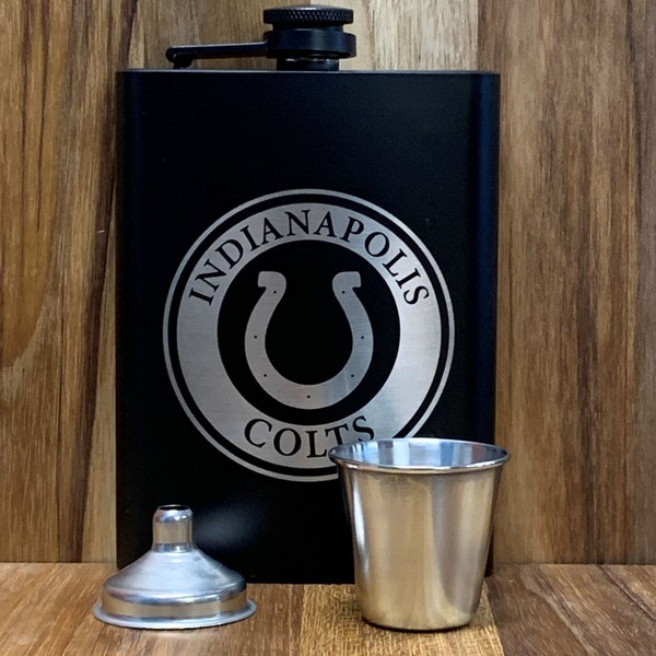 Indianapolis Colts Personalized, Customize, Flask, Engraved Gift,  Sports Decor, Any Occasion, Free Complimentary Fill Funnel and Shot Glass