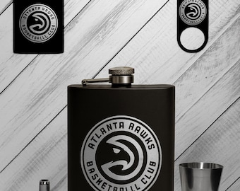 Atlanta Hawks Flask Set: Personalized Engraved Stainless Steel, Sports Fan Gift