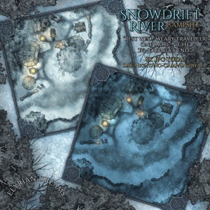 Snowdrift River Campsite, 4k, Digital, Mappack, D&D, 5e, ttrpg, Inkarnate, Adventure, Dungeons And Dragons, Würfel, Winter Map