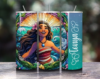 Benutzerdefinierte Moana Glasmalerei 20 Unzen Skinny Tumbler, fügen Sie Ihren Namen zum Design