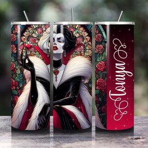 Aangepaste Cruella De Vil-glas in lood 20oz magere beker, voeg je naam toe aan ontwerp