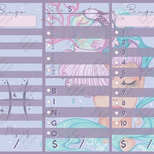 Pisces Laminated  Bingo Sheet