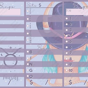 Taurus Laminated Bingo Sheet