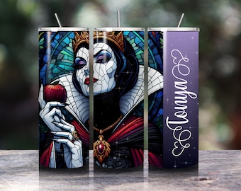 Custom Evil Queen Stained Glass 20oz Skinny Tumbler, Add Your Name To Design