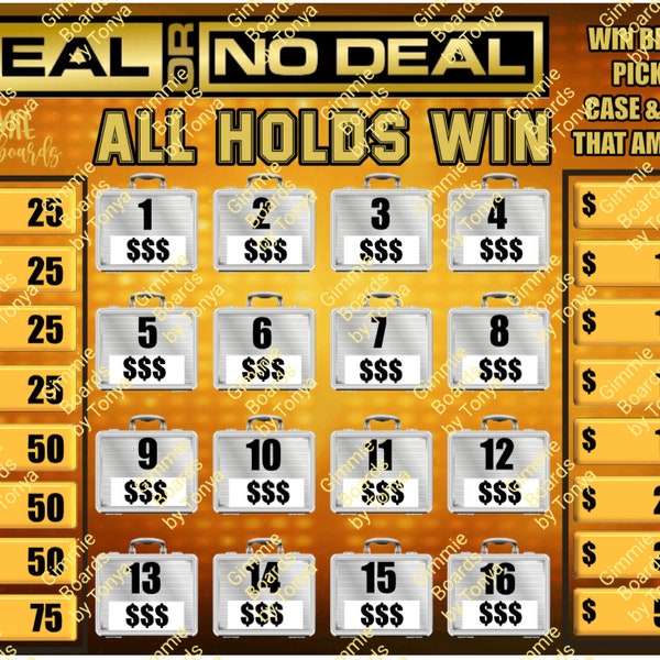 Deal/No Deal All Holds Win Bingo Board