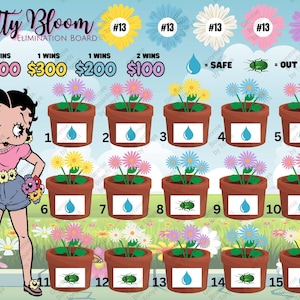 Betty Bloom Elimination Bingo Board, Cash Board, Betty Boop