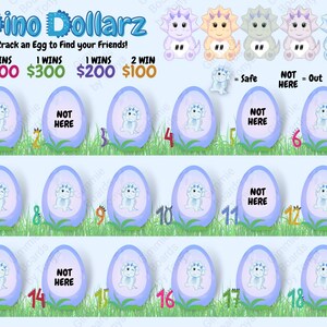 Dino Dollarz Elimination Bingo Board