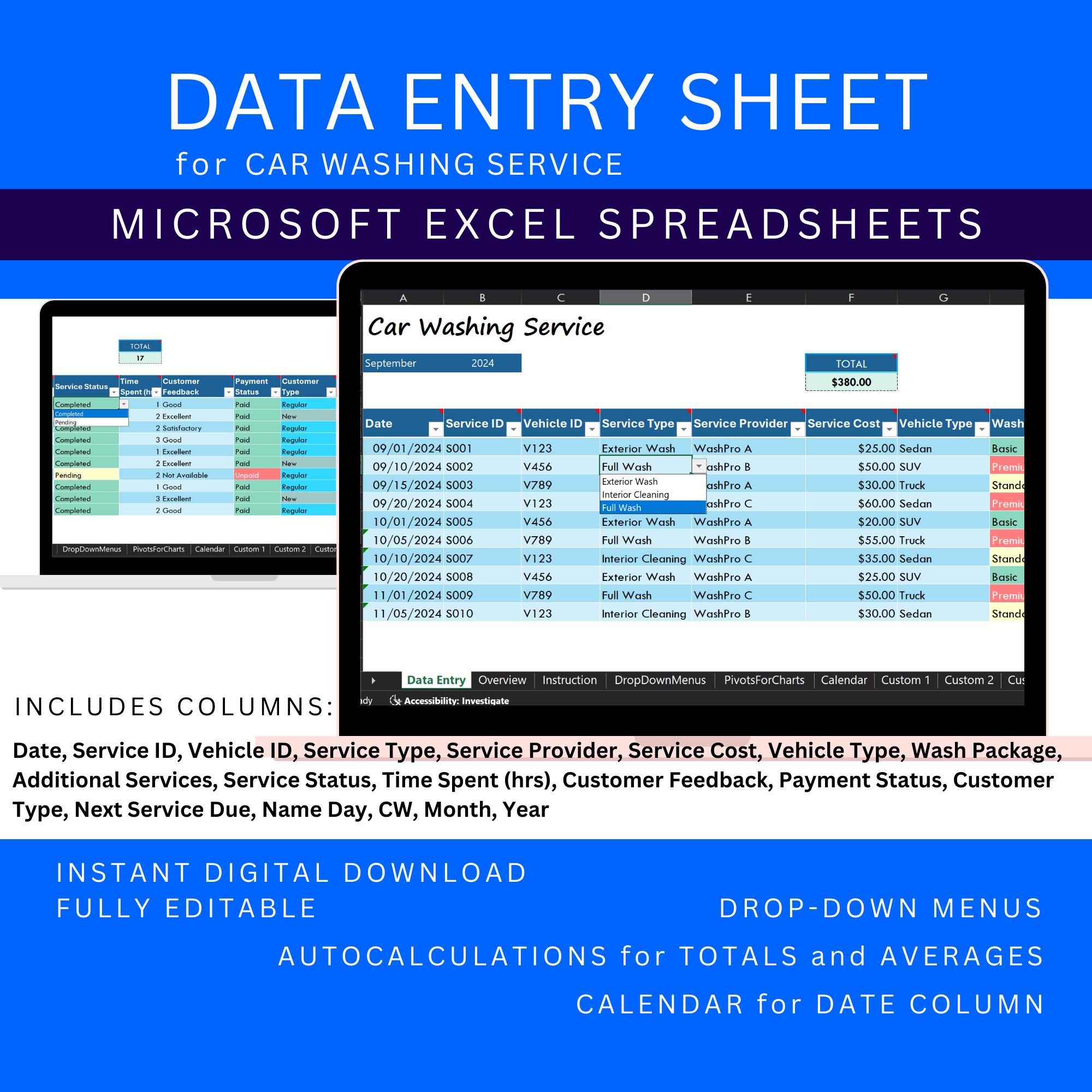 Car Washing Business Management Sheet Car Washing Service Excel ...