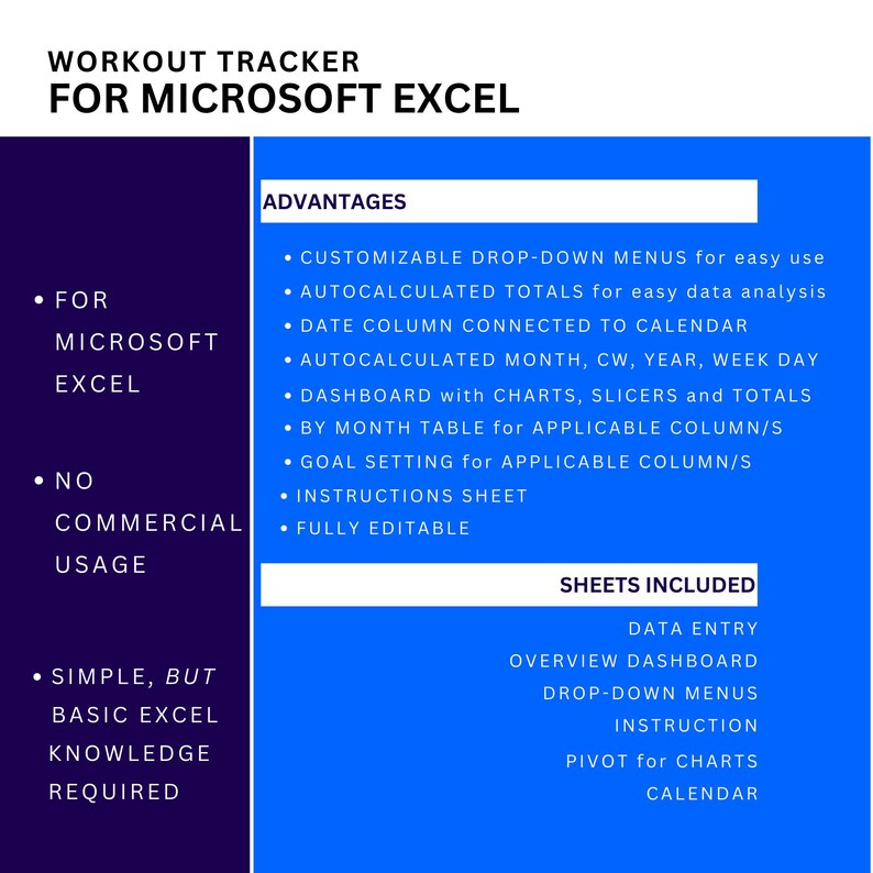 Workout Tracker Excel Template Fitness Tracker Spreadsheet for Exercise