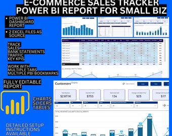 Power BI Sales Tracker Dashboard, Small Business Revenue KPI Report, Interactive Sales Analytics Template Digital Download