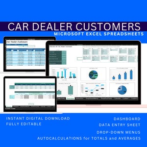 Autodealer klantentracker Excel-autodealerbladen Automakelaar dashboardsjabloon Gebruikte auto&#39;s verkoper Excel-spreadsheets Autowederverkoperslogboek