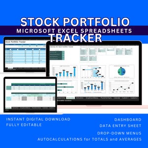 Excel Stock Portfolio Tracker: Investment Dashboard (Digital Download)