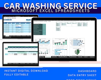 Car Washing Business Management Sheet Car Washing Service Excel Template Car Washing Service Log Customer Tracking Spreadsheet for Efficient