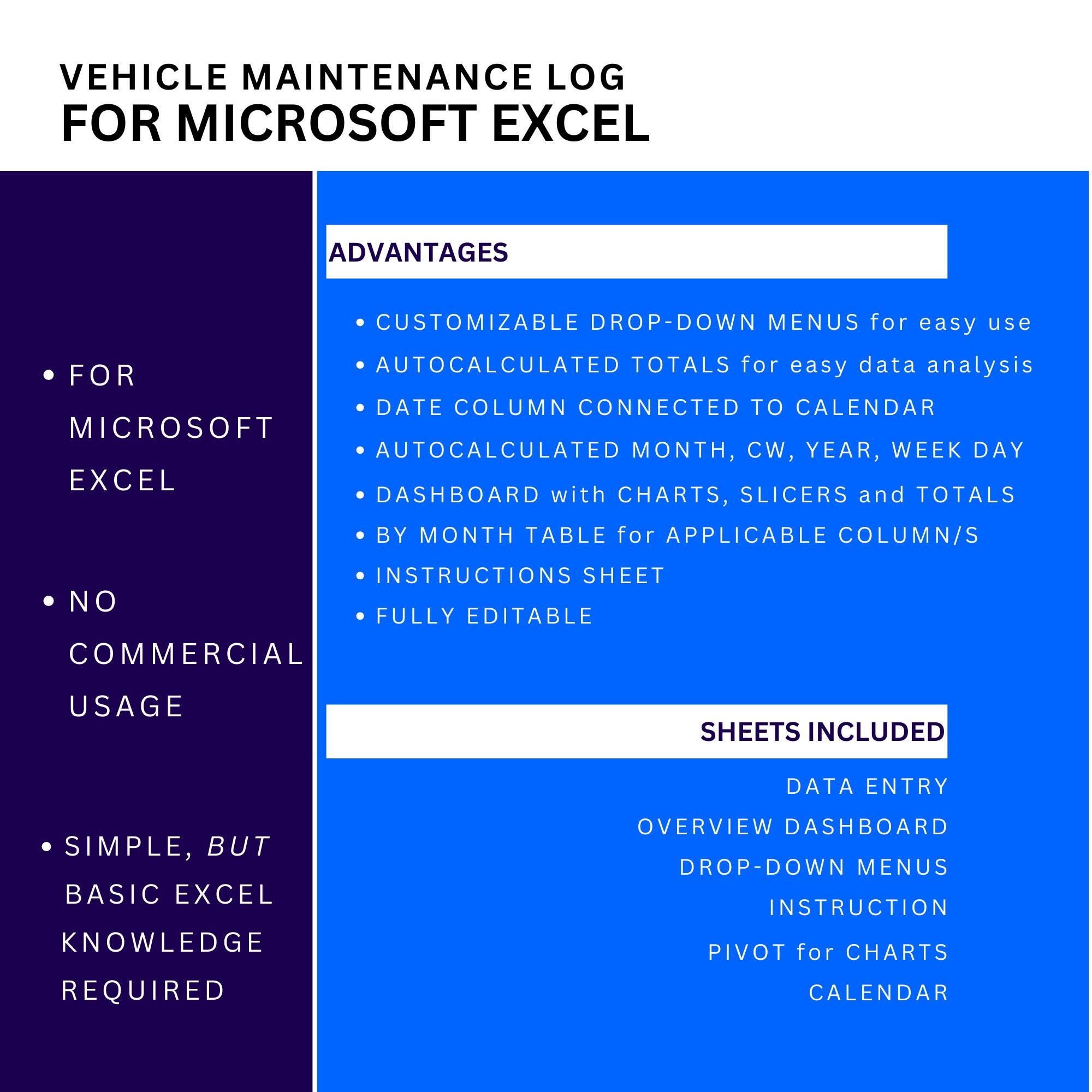 Vehicle Maintenance Log Car Repair Tracker Vehicle Service Spreadsheet ...