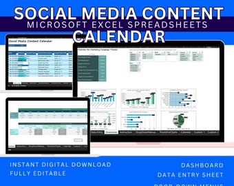 Excel-sjabloon Social-mediakalender, contentplanner-spreadsheet, marketingschema en digitale download posttracker