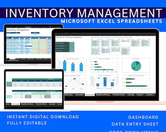 Excel Template Inventory Management, Stock Tracker Dashboard, Warehouse Inventory Control Spreadsheet Digital Download