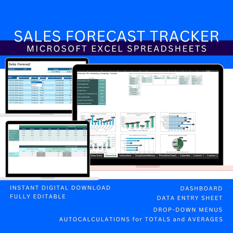 Sales Forecast Tracker Template Customizable Excel Spreadsheet for