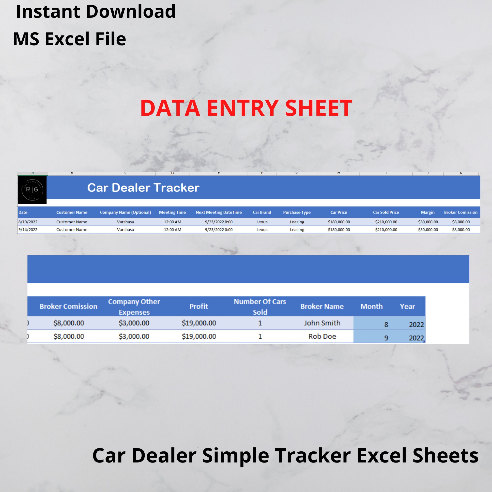 Car Dealer Simple Tracker in MS Excel, Car Dealer Sheets, Car Dealer