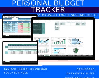Excel Template Personal Budget Tracker, Monthly Finance Planner Dashboard, Income & Expense Spreadsheet Digital Download