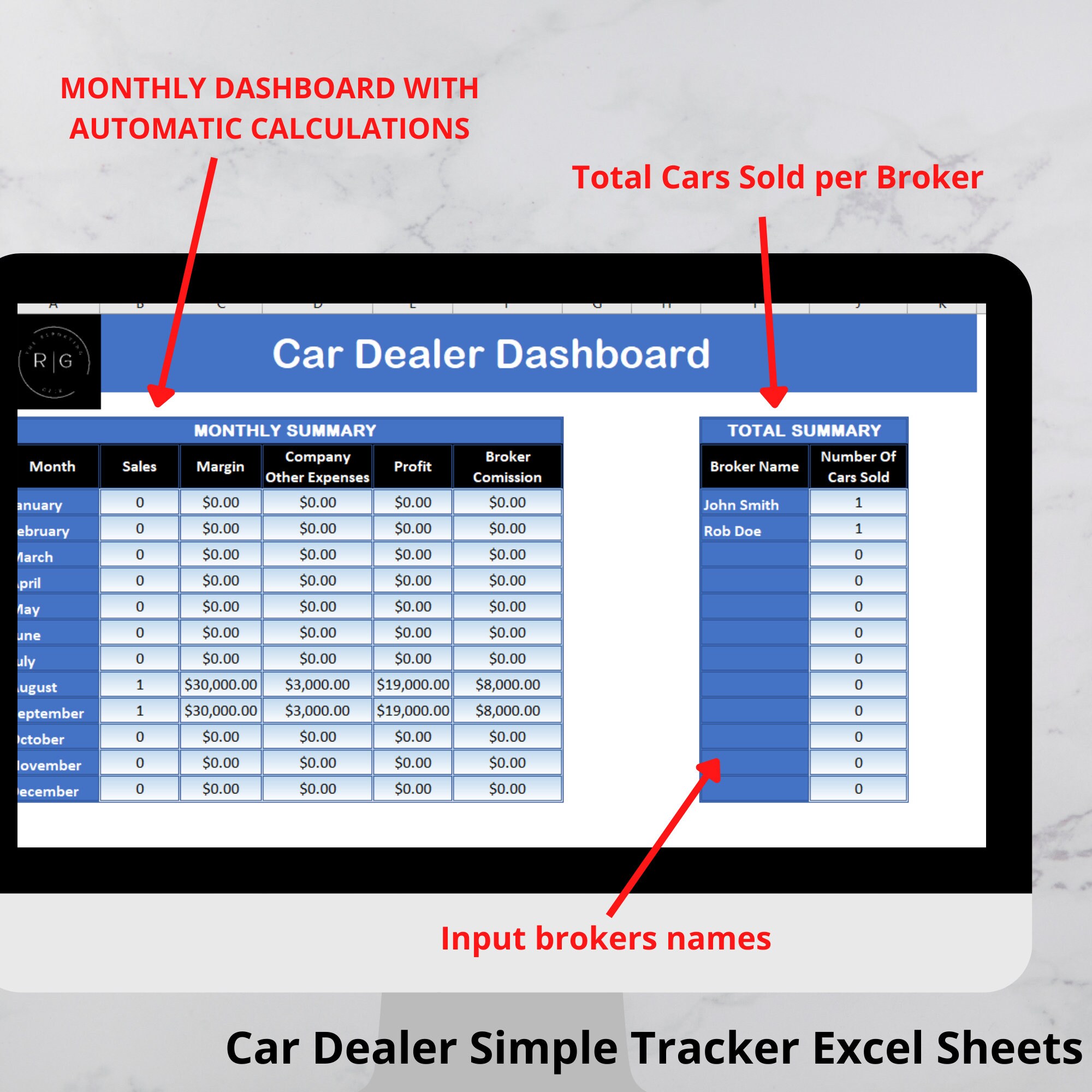 Car Dealer Simple Tracker in MS Excel, Car Dealer Sheets, Car Dealer