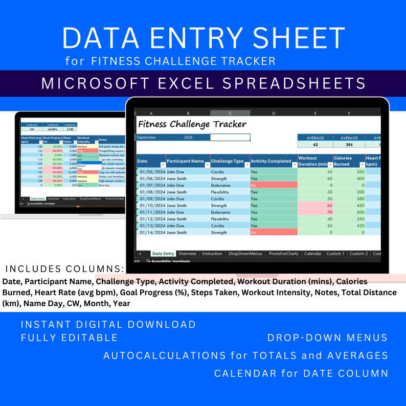 Fitness Challenge Tracker Track Your Fitness Challenges Sheet and Goals