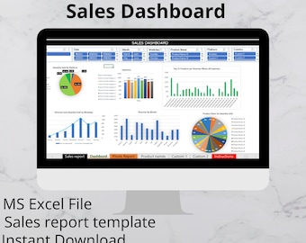 Plantilla de Excel para panel de ventas de comercio electrónico, seguimiento de ingresos y ganancias, hoja de cálculo de análisis de tiendas en línea, descarga digital.