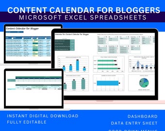 Excel Template Blog Editorial Calendar, Content Planning Spreadsheet, Publishing Schedule & SEO Tracker Digital Download
