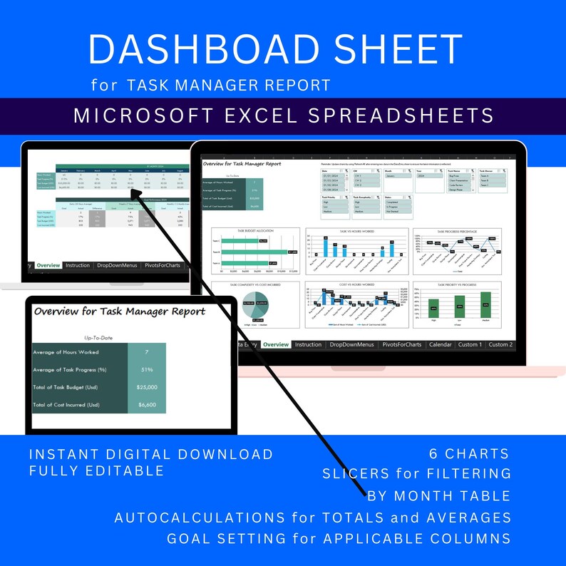 Task Manager Excel Template Project Management Tracker Spreadsheet for