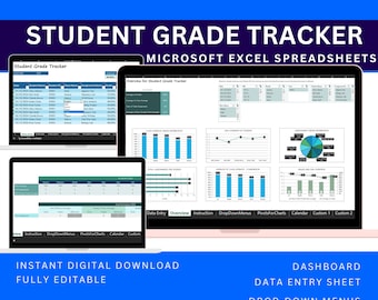 Excel-sjabloon leerlingcijfertracker, cijferlijst voor leraar, spreadsheet voor klasprestaties en GPA-calculator digitale download