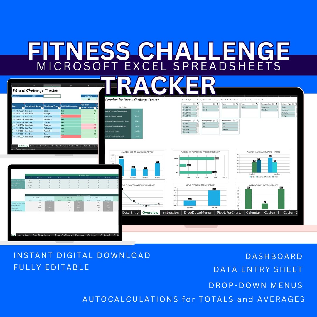 Fitness Challenge Tracker Track Your Fitness Challenges Sheet and Goals
