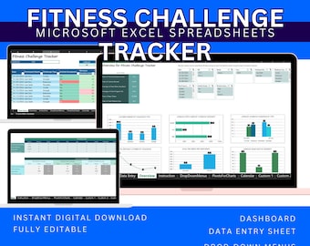 Excel Template Fitness Challenge Tracker, Gym Workout Log Spreadsheet, Weight Loss & Training Planner Digital Download