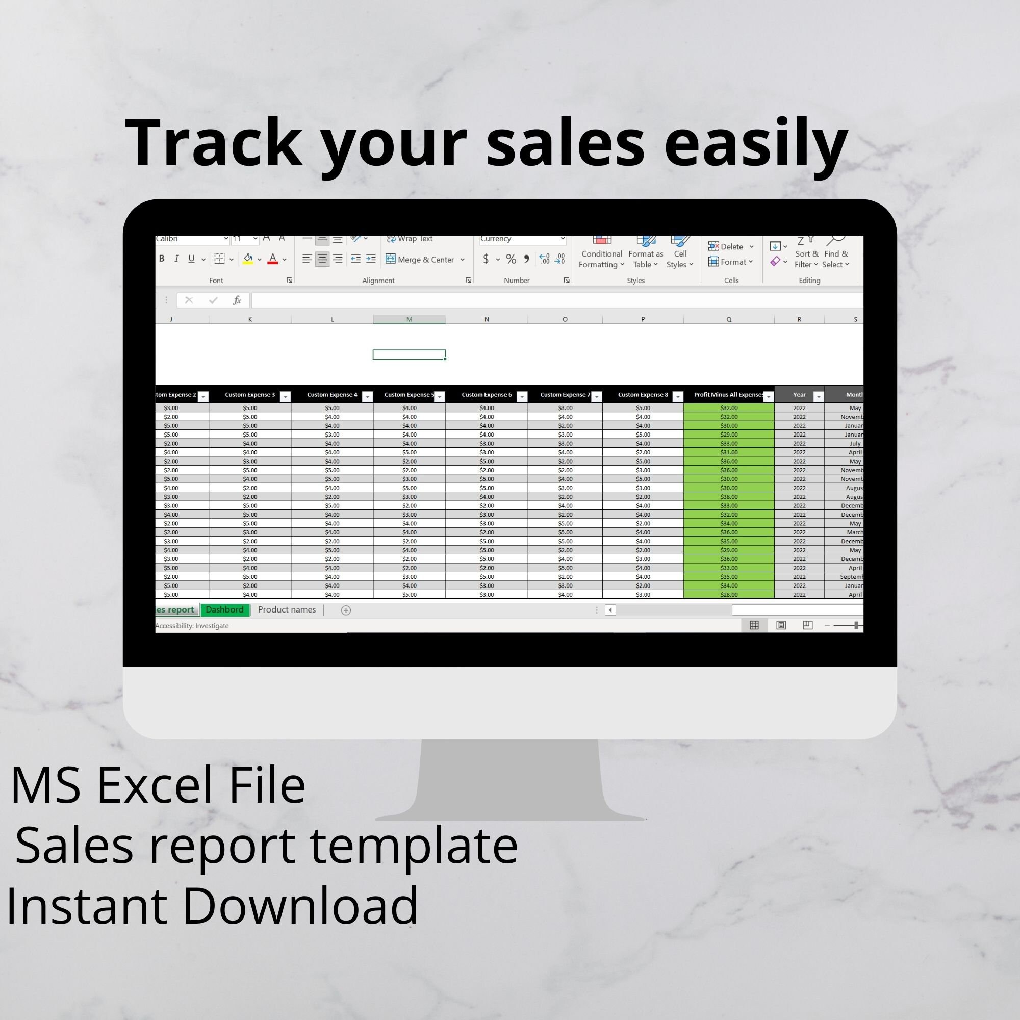 Excel Sales Dashboard, Sales Spreadsheets, Sales Tracker MS Excel