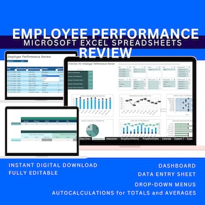 Employee Performance Tracker Employee Review Template Performance Evaluation HR Template Dashboard Spreadsheet