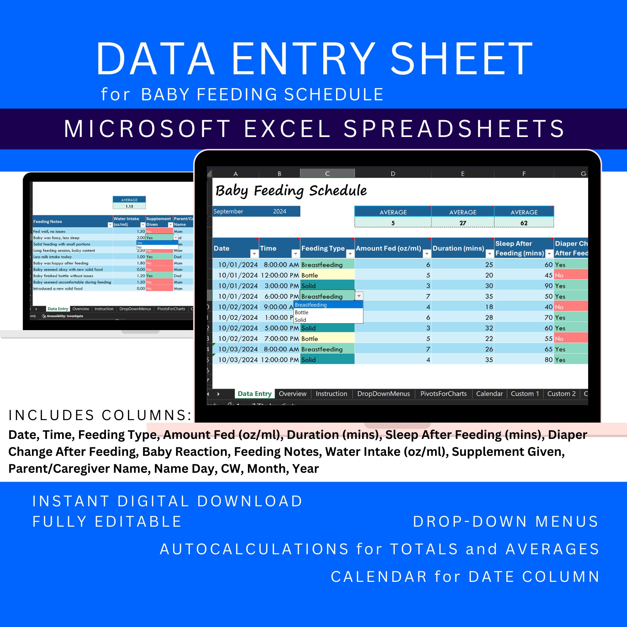 Excel Template Baby Feeding Schedule, Newborn Tracker Spreadsheet ...