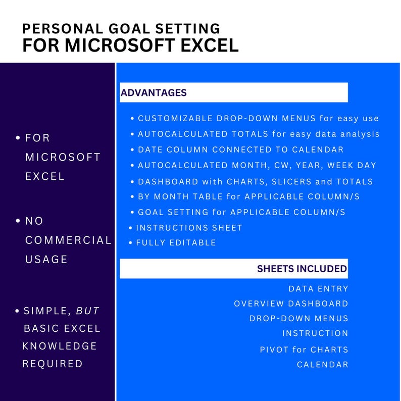 Goal Tracking Excel Goal Tracker Goal Setting Goal Template Goal ...