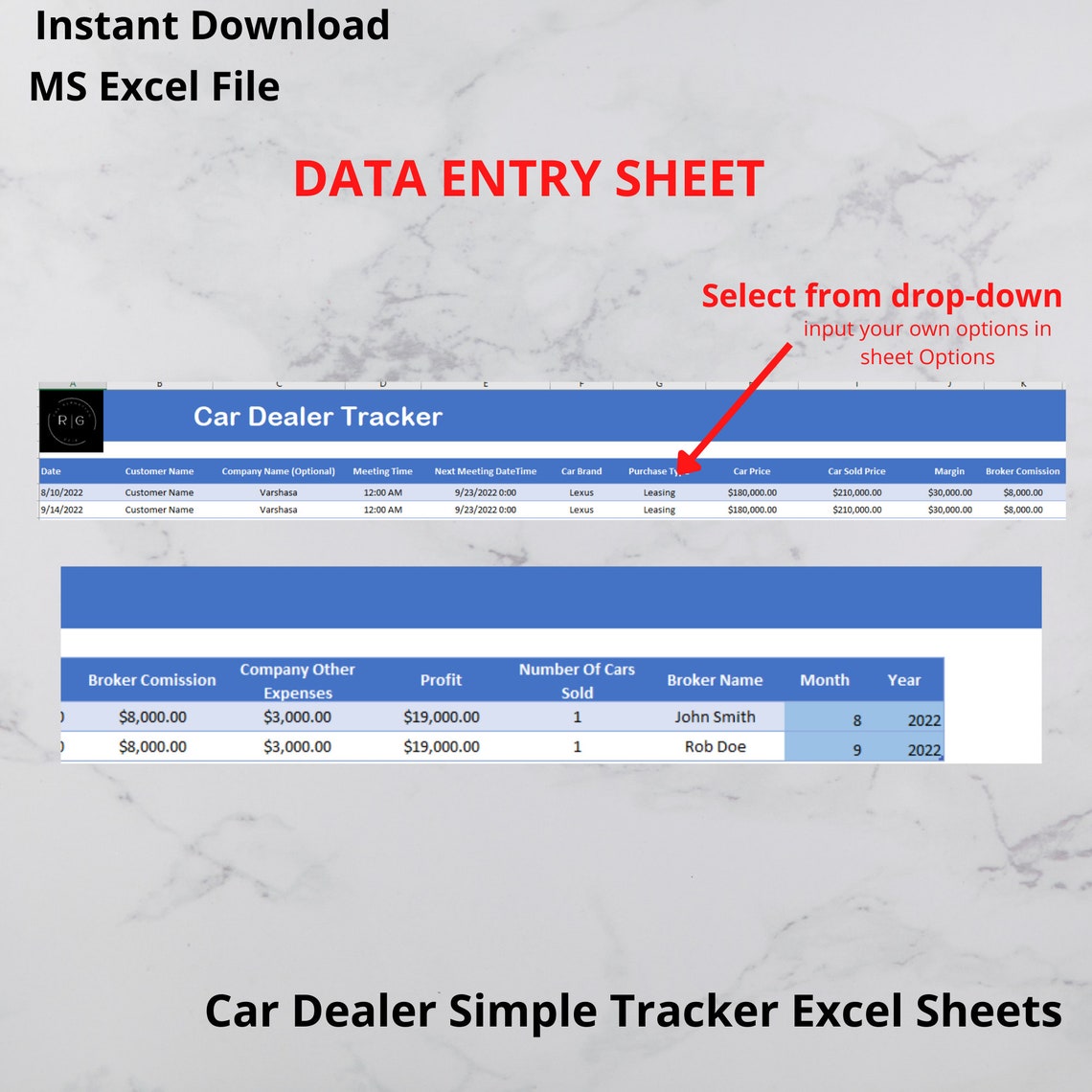 Car Dealer Simple Tracker in MS Excel, Car Dealer Sheets, Car Dealer