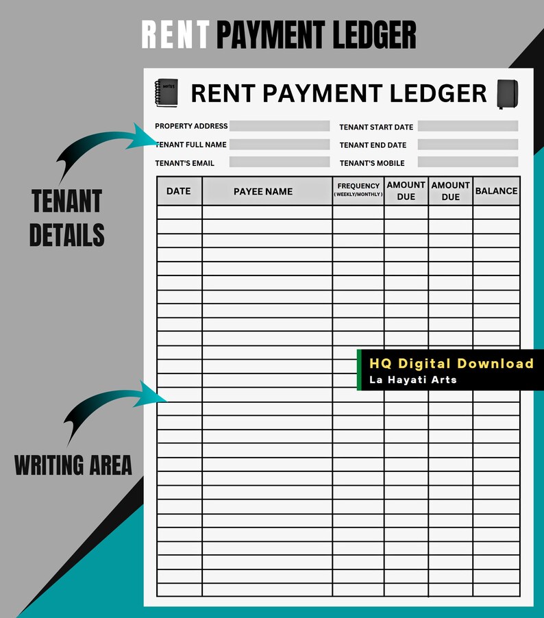 Printable Rent Payment Ledger,rental Payment Tracker,monthly Rent Payment Tracker,fillable Rent
