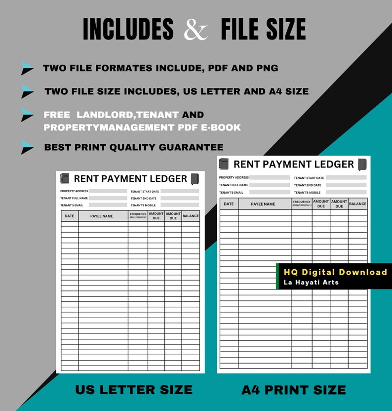 Printable Rent Payment Ledger,rental Payment Tracker,monthly Rent Payment Tracker,fillable Rent
