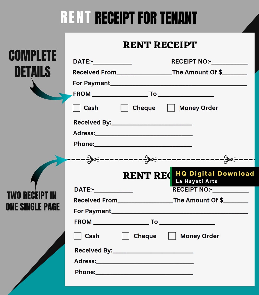 Printable Rent Payment Receipt Templatetenant Etsy