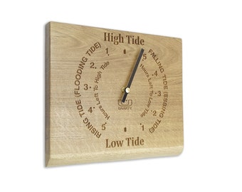 Oak Tidal Clock with High and Low Tide (Black Baton Hand) - Beach House Decor in Live Edge Oak