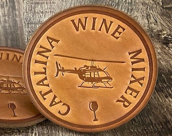 Catalina Wine Mixer Leather Coasters – Funny Gift for Step Brothers Fans – Full Grain Cowhide Drink Coaster Set (4-Pack)