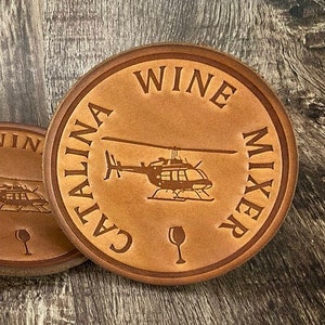 Catalina Wine Mixer Leather Coasters – Funny Gift for Step Brothers Fans – Full Grain Cowhide Drink Coaster Set (4-Pack)
