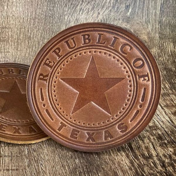 Republic of Texas Leather Coaster Set (Set of 4)