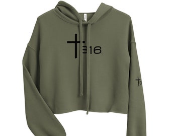 Trinity 316 ICON Crop Womans Hoodie-Army Green | "For God, United as One"