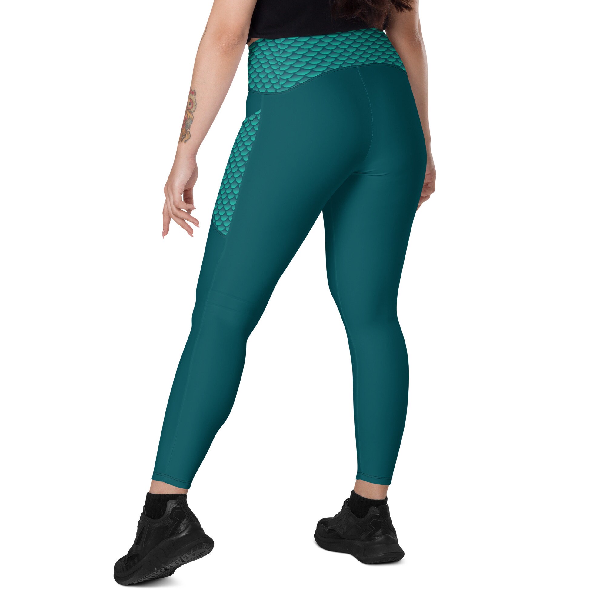 Blue/green Mermaid Scale Crossover Leggings with Pockets for Yoga, the Gym,  the Beach, or Just for Everyday Life 