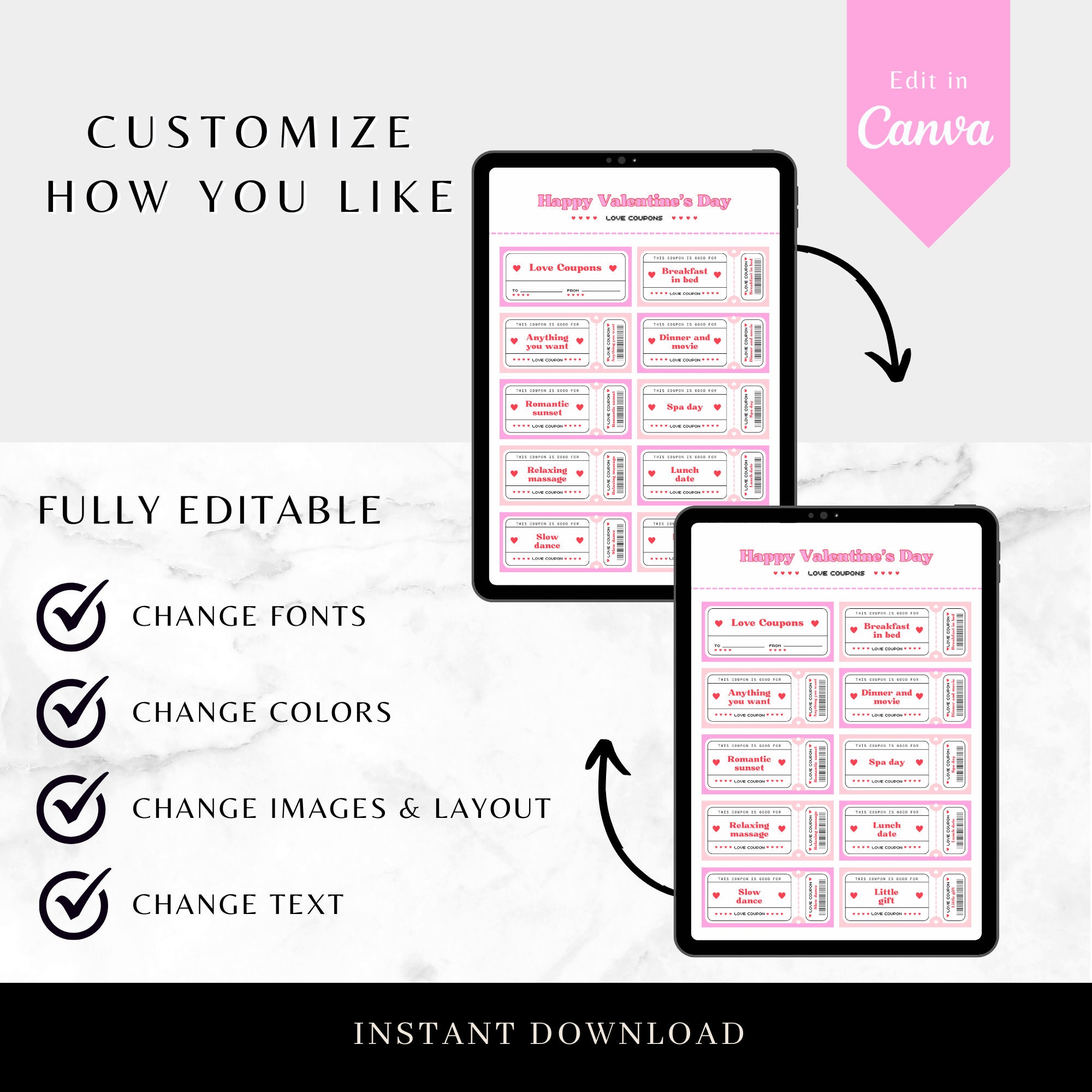 Love Coupons Printable Editable Love Coupons Couple Coupons Romantic ...