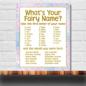 What&#39;s Your Fairy Name Printable, Fairy Name, Fairy Birthday Party, Instant Download