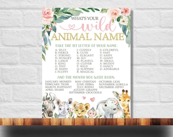 What's Your Wild Animal Name Printable, Wild One Party Sign, Two Wild Party Sign, Safari Birthday, Jungle Animals, Instant Download