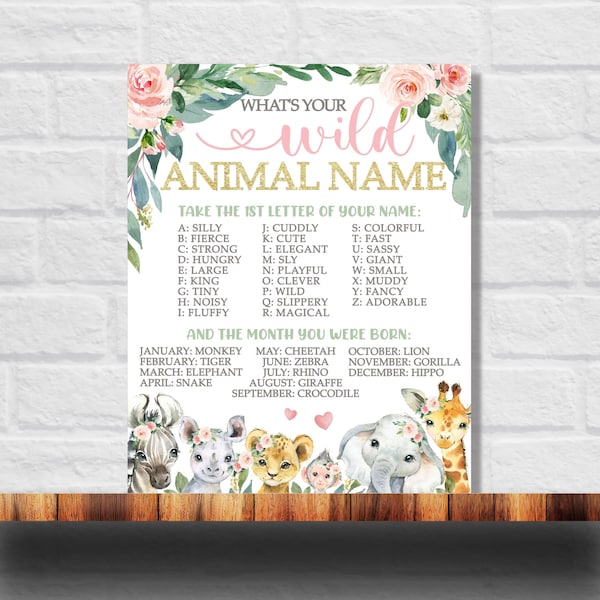 What's Your Wild Animal Name Printable, Wild One Party Sign, Two Wild Party Sign, Safari Birthday, Jungle Animals, Instant Download