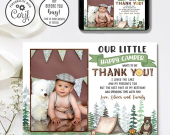 Editable One Happy Camper Thank You Card, Happy Camper Thank You, 4x6 & 5x7